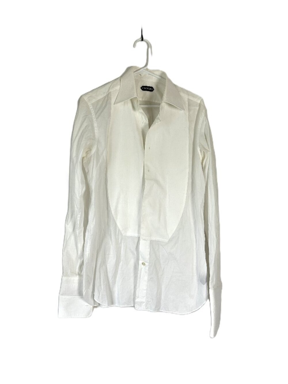 Tom Ford White Cotton Tuxedo Shirt French Cuffs 15.5 39